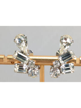 Vintage Juliana Clear Baguette Rhinestone Climber Dangle Earrings Teardrop